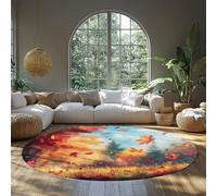 BYLEEHOMED Tapis Circulaire Lavable Fall Forest botanique pour Salon Feuilles d’érable Vintage Douces Tapis à Poil Bas pour Chambre et Salle à Manger 150 cm