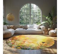BYLEEHOMED Tapis Circulaire Spring Flower Bird Area Washable antidérapant Cottagecore Wildflower Tapis Circulaire Doux à Poils Bas pour l’entrée de la Chambre 210 cm