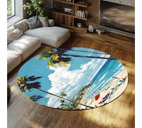 BYLEEHOMED Tapis Circulaire sur Le thème de l’océan 180 cm Station balnéaire apaisante Paysage Marin entrée Lavable antidérapant Rond Tapis pour décor de Cuisine Moderne