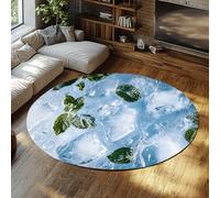 BYLEEHOMED Tapis circulaires à la Menthe fraîche et aux glaçons 150 cm Tapis Rond Pliable Lavable Naturel Chill Ton antidérapant à Poils Ras pour la décoration de Chevet