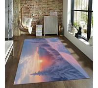 BYLEEHOMED Tapis d’appoint d’Hiver Lever de Soleil 60x120cm Wonderland Forest Bokeh Scène de Neige Pin Imprimer Tapis Lavable antidérapant pour la décoration du Salon