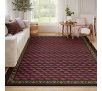 BYLEEHOMED Tapis de mi-siècle Motif botanique Rouge Rouille sans Couture Tapis antidérapant à Poil Bas pour Zones très fréquentées Design Tribal Facile à Nettoyer 180x240cm