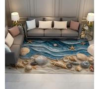 BYLEEHOMED Tapis de Plage pour Salon antidérapant côtier Motif d’étoile de mer Coquillage de mer Tapis Grande Moquette de Vagues de mer décor intérieure 60x90cm