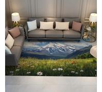 BYLEEHOMED Tapis de Prairie de Marguerites Blanches pour Chambre à Coucher Montagnes enneigées Paysage Tapis Lavable antidérapant Doux à Poils Ras Décor de Sol intérieur 180x270cm