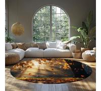 BYLEEHOMED Tapis de Sol Lavable d’intérieur antidérapant Fall Forest Circle 90 cm Automne Lumière du Soleil Doux à Poils Ras Tapis Rond pour Salon Cuisine Chevet