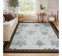 BYLEEHOMED Tapis Fleuri Doux Lavable Palette de Couleurs Bleu-Gris Salon en Marguerite herbacière Tapis antidérapant au Sol à Poils Bas pour Ferme 90x180cm