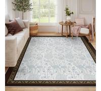 BYLEEHOMED Tapis Floral Elegance Francaise Bleu Clair Lavable Antiderapant Resistant aux Taches Tapis Doux Poils Ras pour Salon Chambre Canape Chevet Maison 120x160cm