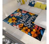 BYLEEHOMED Tapis Floral Hello Spring 90x180cm Lavable Grandes Fleurs Douces et colorées Tapis à Poil Bas pour la Ferme Décoration esthétique