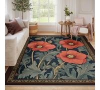BYLEEHOMED Tapis Floraux européens lavables pour Salon Plantes de Fleurs Sauvages Style William Morris Tapis à Poil Bas antidérapant 180x270cm
