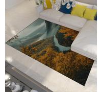 BYLEEHOMED Tapis Lavable Fall Misty Forest Fall Mountain and River Antidérapant Tapis Grand pour Le Salon Décoration de la Salle à Manger 60x90cm