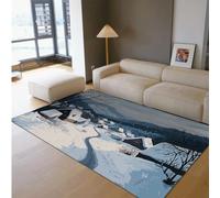 BYLEEHOMED Tapis Lavable pour décors de Neige hivernale 140x200cm Maison en Bois Rustique rétro Tapis antidérapant pour Salle à Manger Cuisine de Bureau