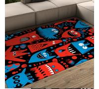 BYLEEHOMED Tapis Lavable Rouge Bleu éclatant Monstres de Dessins animés Mignons antidérapant Tapis Pop Art Contemporain Effrayant pour la Classe 100x150cm