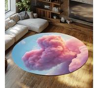 BYLEEHOMED Tapis Romantique Rose Rond Lavable Ciel Nuages en Forme de cœur antidérapants à Poil Bas Moquette Circulaire pour Chambre Bureau 150 cm