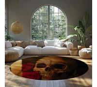 BYLEEHOMED Tapis Rond d’Halloween 120 cm Dark Academia Rose Skull Farmhouse Spooky Antidérapant Lavable Cercle Tapis de Sol pour la Maison Canapé Dressing Area Decor