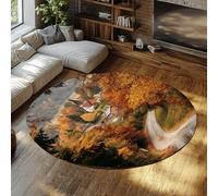 BYLEEHOMED Tapis Rond de Collection d’Automne 120 cm Automne Forêt Nature Chemin forestier Chemin forestier sans Perte de Poils Cercle Tapis pour Les Zones à Fort trafic dans Le Salon