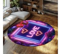 BYLEEHOMED Tapis Rond en Forme de cœur Romantique Motif néon de la Saint-Valentin décoration esthétique Tapis antidérapant à Poil Bas Lavable à la Machine pour l’entrée 210 cm