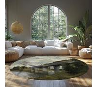 BYLEEHOMED Tapis Rond Monet Paysage Chemin de Fer Pont Antidérapant Doux Lavable Faible Velours Cercle Tapis pour Salon Chambre Décoration d’intérieur 60 cm