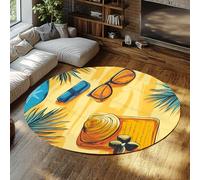 BYLEEHOMED Tapis Rond Tropical Plage Palmier hawaïen Tapis de Vacances pour Salon Chambre décollant antidérapant Doux à Poils Bas décoration intérieure 210 cm
