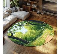 BYLEEHOMED Tapis Ronds lavables Spring Forest Nature Green Ultra-Fin Petit Tapis Circulaire Moderne pour la Cuisine et la Chambre d’entrée 150 cm