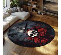 BYLEEHOMED Vintage Château Rond Tapis Dark Academia Médiéval Château Antidérapant Cercle Tapis Résistance Gothique Doux Porte d’Entrée Décor 90x90cm