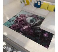 BYLEEHOMED Vintage Halloween Tapis de Cuisine 80x150cm Romantique Rose Floral et Crâne Tapis Antidérapant Lavable Fête Bar Décor Automne Tapis De Sol