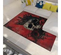 BYLEEHOMED Vintage Rouge foncé Halloween antidérapant Tapis 180x240cm Romantique Rose Skull avec Couronne Home Decor Tapis de Cuisine à Profil Bas pour la décoration de Sol
