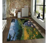 BYLEEHOMED Zone de Paysage Naturel Tapis Green Forest River Mountain Design Tapis Ultra-Fins lavables antidérapants à Poil Bas pour Ferme 90x180cm