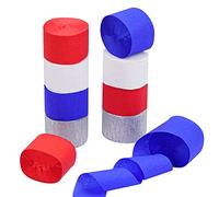 Bylion Lot de 10 rouleaux de papier crépon rouge blanc bleu pour le 4 juillet Décorations de fête sur le thème américain (rouge, blanc, bleu, argent)