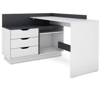byLIVING Bureau d'angle Belfast avec compartiments, 129 x 105 x 83 cm (blanc / anthracite)