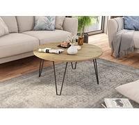 byLIVING Flair Table Basse en mélamine Artisan en chêne et métal, Bois d'ingénierie, Noir/Marron, D 80, H 40