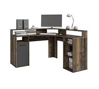 byLIVING Fox Bureau de Gaming d'angle avec Beaucoup d'espace de Rangement, d'ingénierie, Bois Ancien, B 139, H 90,8, T 139 cm