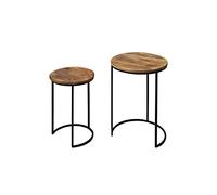 byLIVING Jaron Table Double en Bois de manguier Naturel, métal Range Entre Elles, Mangue, Noir/Marron, D 40, H 60 + D 30, H 50