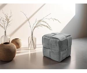 byLIVING Pouf Urban/Velours côtelé Gris - Coussin de Sol - Tabouret - Largeur : 40 cm - Hauteur : 40 cm - Profondeur : 40 cm