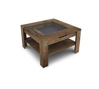 byLIVING Table Basse Ralph/Table Basse Moderne avec Insert en Verre et tiroir spacieux Aspect Bois Vieilli/Table d'appoint avec Beaucoup d'espace de Rangement/l 67 x H 43 x P 67 cm