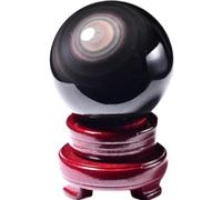 BYLSAGWHT Crystal Ball Figurine,Obsidian Gemstone Sphere with Rainbow Eye, Divnation Feng Shui Quartz for Decor and,Home,7cm/2.7in