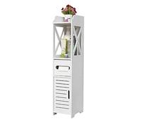 BYLUCAS Armoire sur Pied de Salle de Bain, Support Papier Toilette, Meuble Salle de Bain Rangement Polyvalent pour Salon, Cuisine, Salle à Manger (20 * 15 * 80cm, Porte à volet + 1 étagère)