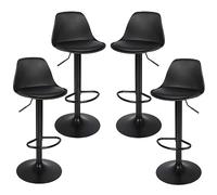 BYLUCAS Tabourets de Bar Lot de 4 Pivotant,Tabouret de Bar en Cuir Synthétique Réglable en Hauteur, Chaise Haute Cuisine pour Salle à Manger, Salon, Bistro (Noir + Base Noire, 4PCS)