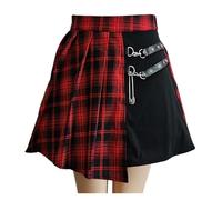 BYLYUIVN Déguisement Gothique Jupe Patineuse Mini plissée irrégulière Style Punk, découpe asymétrique, Taille Haute, Tenue de Club(Red,L)