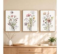 BYLZCJFA Ensemble de 3 affiches aquarelles de fleurs sauvages, impression d'art floral nordique sur toile, peinture murale (30x40cmx3/sans cadre)