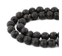 Bymitel Lot de 60 perles rondes naturelles véritables en vrac pour la fabrication de bijoux, 39,4 cm par fil de 6 mm (lave volcanique noire, 6 mm)