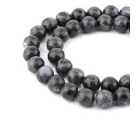 Bymitel Lot de 60 perles rondes naturelles véritables en vrac pour la fabrication de bijoux, 39,4 cm par fil de 6 mm (Larvikite Labradorite, 6 mm)