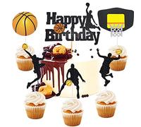 Bymivofun 11 pcs Décorations de Gâteau de Basket-ball, Toppers de Basket-Ball Scintillants, Hauts de Forme d'Anniversaire de Basket-Ball, pour Homme Garçon, Fournitures de Fête d'Anniversaire