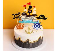 Bymivofun 13 Pcs Paillettes Pirate Cake Toppers, Pirate Cupcake Décoration, Joyeux Anniversaire Gâteau Topper, pour Enfants Garçons Anniversaire Halloween Fête Muffin Décoration