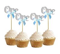 Bymivofun 24 Pcs Cupcake Toppers Glitter 1er Anniversaire, Décorations pour Fête D'enfants (Argent)