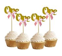 Bymivofun 24 Pcs Cupcake Toppers Glitter pour Anniversaire, Décorations De Fête D'enfants (Or)