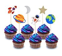 Bymivofun 30 pcs Gâteaux pour Cupcakes de l'Espace, Décoration de Gâteau d'Anniversaire de Planète à Paillettes d'Astronaute Fusée, pour Enfants, Fournitures de Fête sur le Thème du Vaisseau Spatial