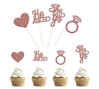 Bymivofun 36 pcs décoration de gâteaux de He Asked She Said Yes, cupcakes en forme de cœur avec bague en diamant, pour mariage, fiançailles, douche nuptiale, enterrement de vie de jeune fille