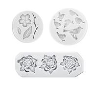 Bymivofun 3pcs Fleur Oiseaux Silicone Fondant Moules, Mini DIY 3D Silicone Rond Moule De Cuisson pour La Décoration De Gâteau, Cookie Chocolat Bonbons Cupcake Décorer, Argile Polymère, Artisanat