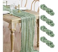 Bymivofun 4 pièces Chemin de Table en Étamine à Fromage, Nappe en Mousseline Bohème, 90 x 300 cm, Semi-Transparente, Mariage de Rêve en Voûte, Fête de la Mariée, Anniversaire - Vert