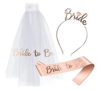 Bymivofun Bride to Be Tiara Sash Veil Set, Accessoires de Fête de Poule avec Bride to Be, pour Mariée, Enterrement de Vie de Jeune Fille, Soirée Entre Filles, Mariage, Douche Nuptiale